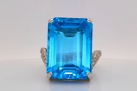 55.00ct Blue Topaz & Solid Platinum Cocktail Ring 