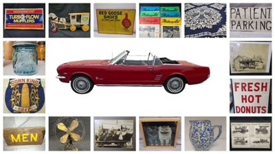 Antiques Collectibles Advertising Ephemera Folk Art and a 1966 Convertible Ford Mustang featured photo