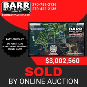 543 ACRES - LAKE - BARNS - ROAD FRONTAGE - COUNTY WATER - ONLINE BIDDING ONLY ENDS THURS., OCT. 24TH @ 4:00 PM EDT featured photo