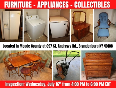 FURNITURE - APPLIANCES - COLLECTIBLES - ONLINE BIDDING ONLY ENDS TUES., JULY 22ND @ 6:00 PM EDT featured photo 1