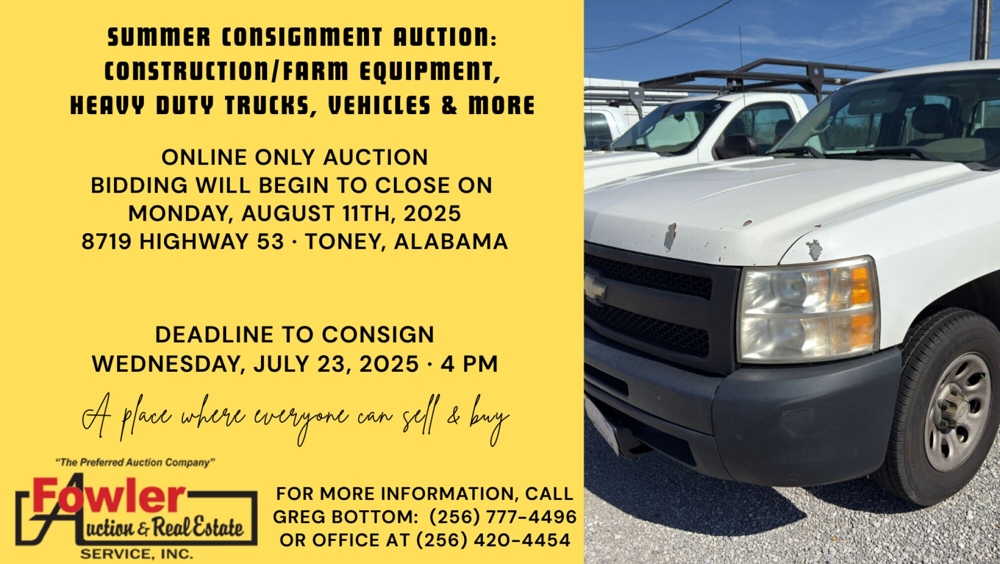 Summer Consignment Auction:  Construction/Farm Equip., Tractors, Trucks, Trailers & Cars featured photo 1