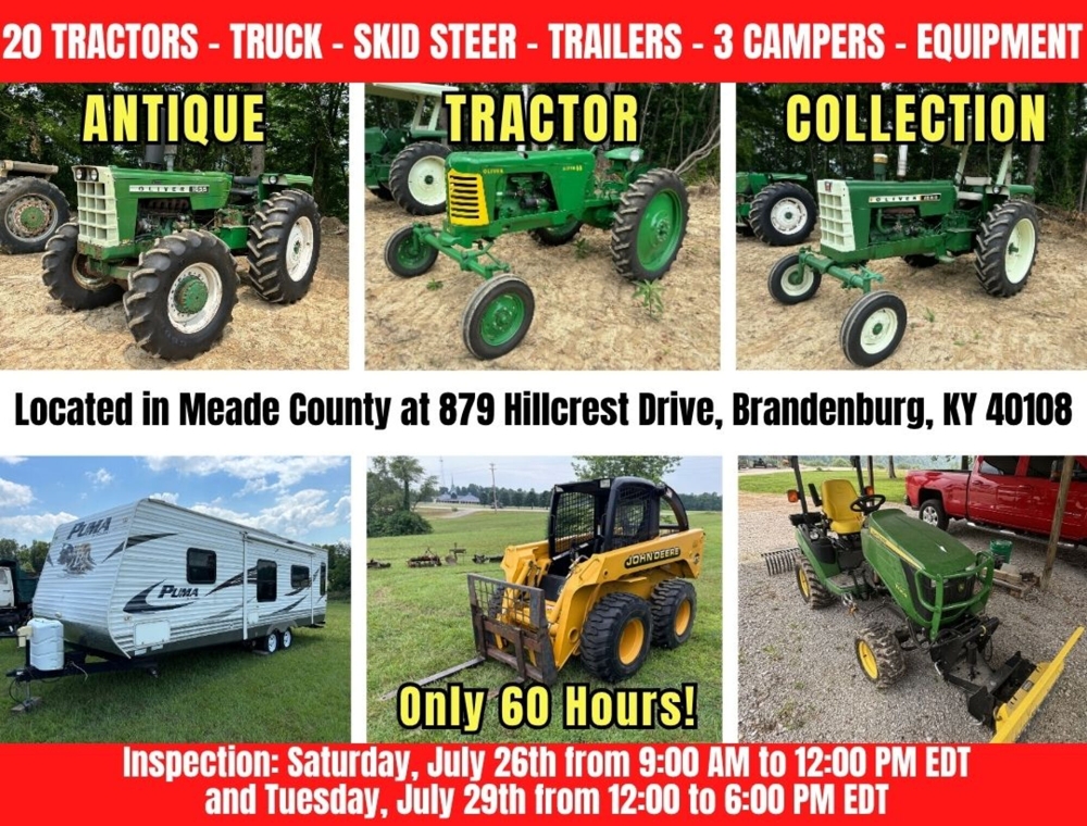 20 TRACTORS - TRUCK - SKID STEER - TRAILERS - CAMPERS - EQUIPMENT - ONLINE BIDDING ONLY ENDS TUES., JULY 29TH @ 6:00 PM EDT featured photo 1